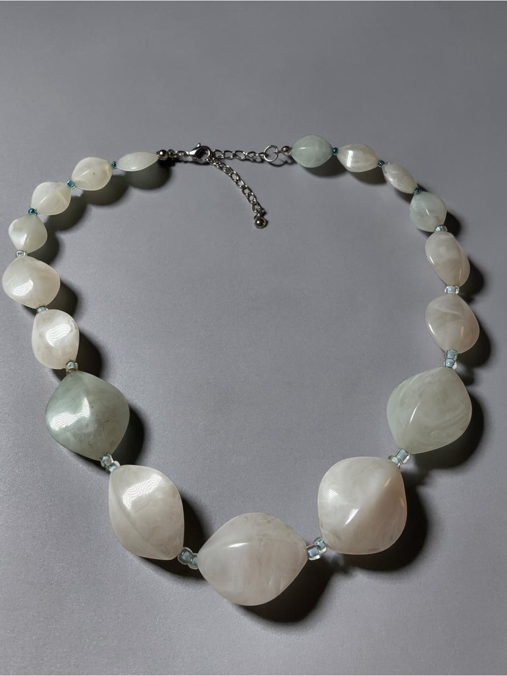 Handcrafted Pale Green and White Beaded Necklace